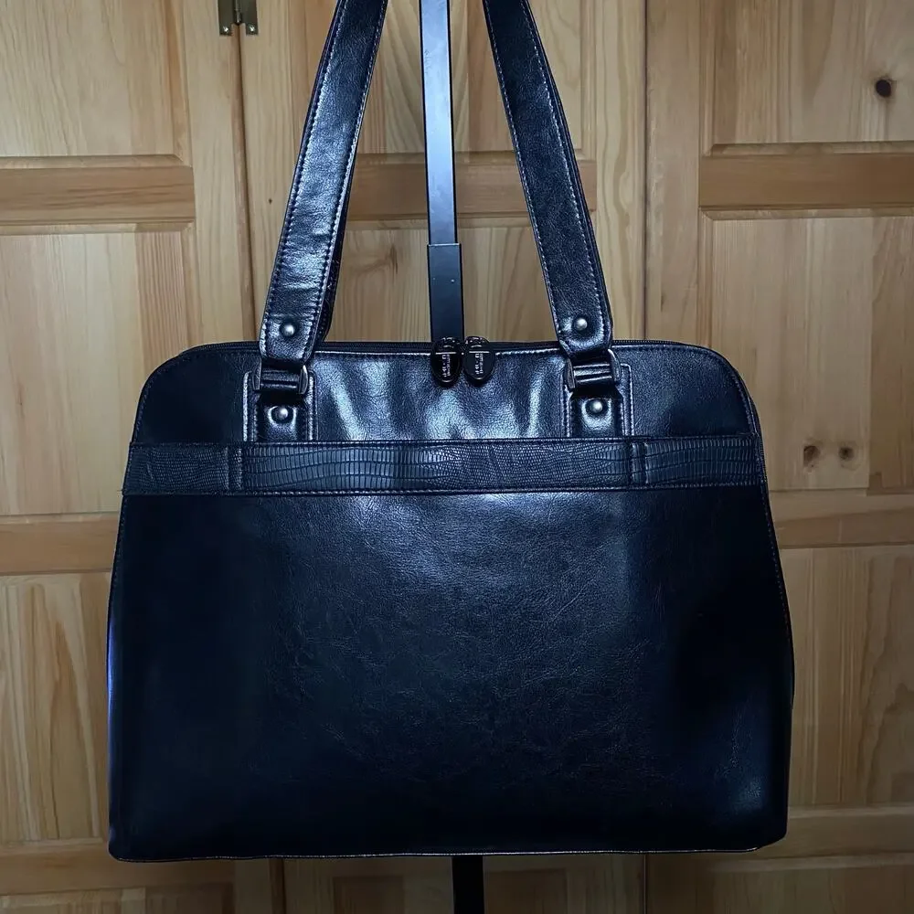Corporate Chic Black Leather Briefcase Bag Minimalist Old Money Work Tote